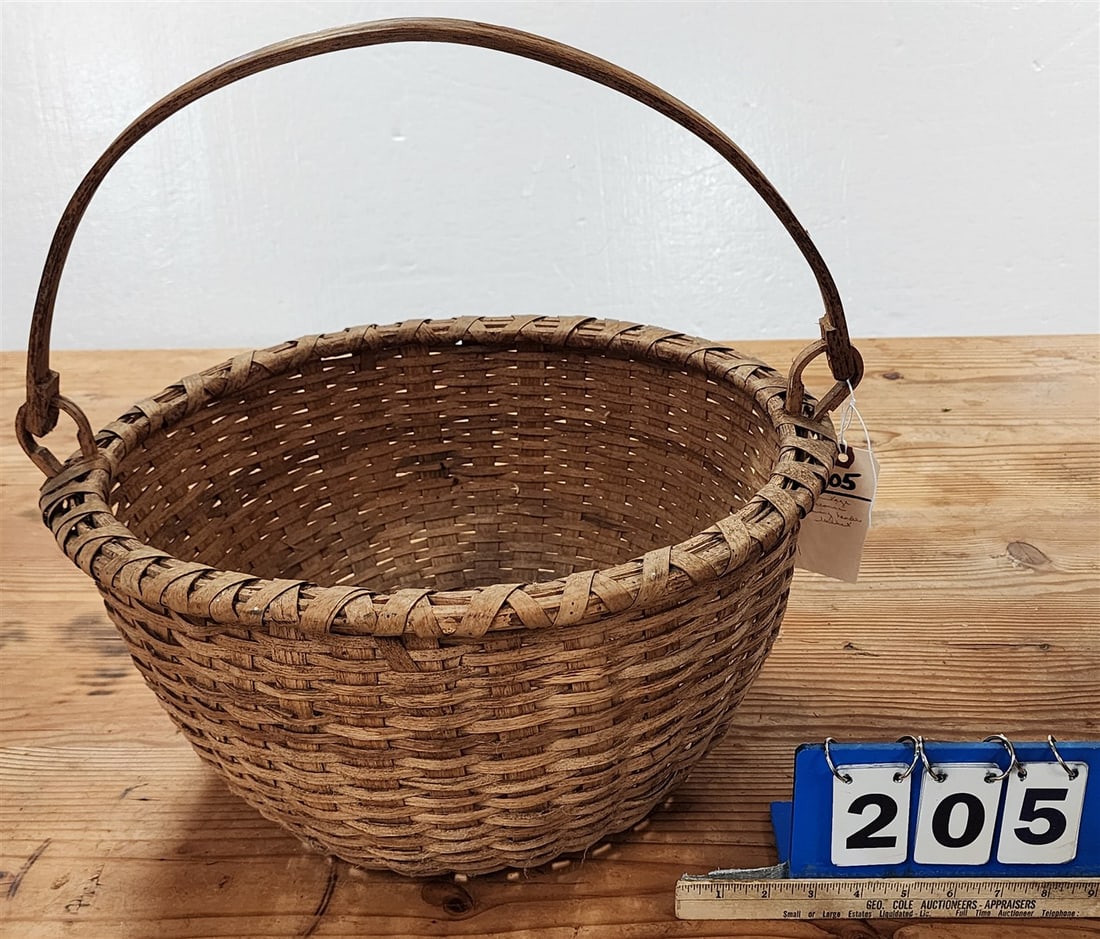 Swing Handled Vintage Taconic Basket 9" H X 19" Diam. (1 of 2)