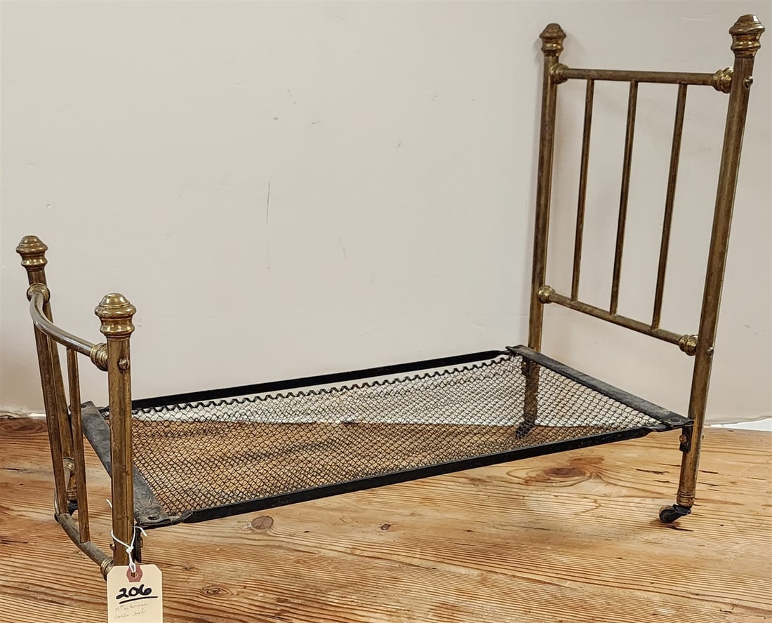 19th C Brass Doll's Bed 21 1/2" H X 14" W X 27" L (1 of 3)