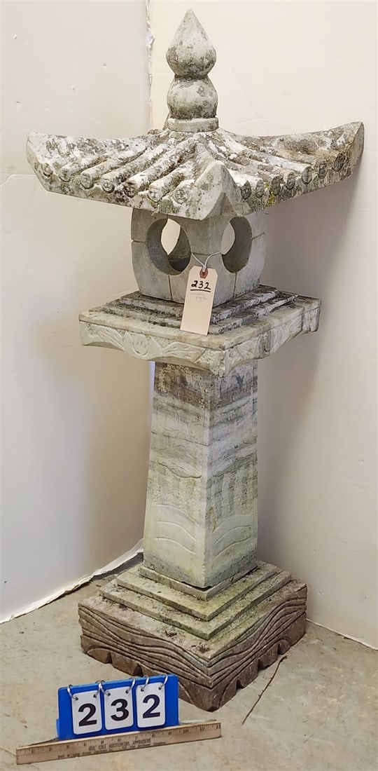Carved Marble Garden Pagoda 41" H X 14" Sq.: Carved Marble Garden Pagoda 41" H X 14" Sq.