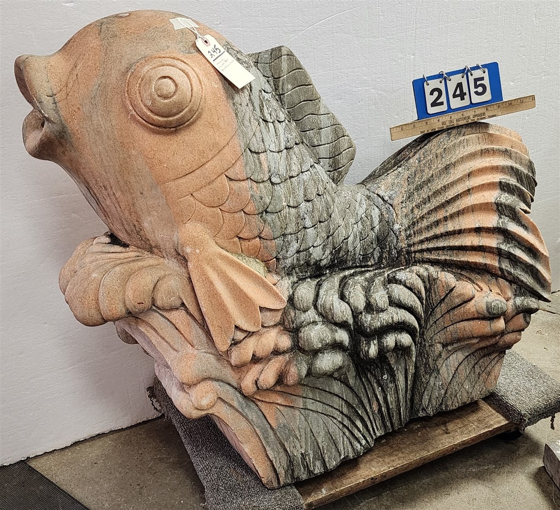 BEAUTIFUL Carved Marble Coy Garden Fountain Head Sculpture 33" H X 40" L X 17" W: BEAUTIFUL Carved Marble Coy Garden Fountain Head Sculpture 33" H X 40" L X 17" W