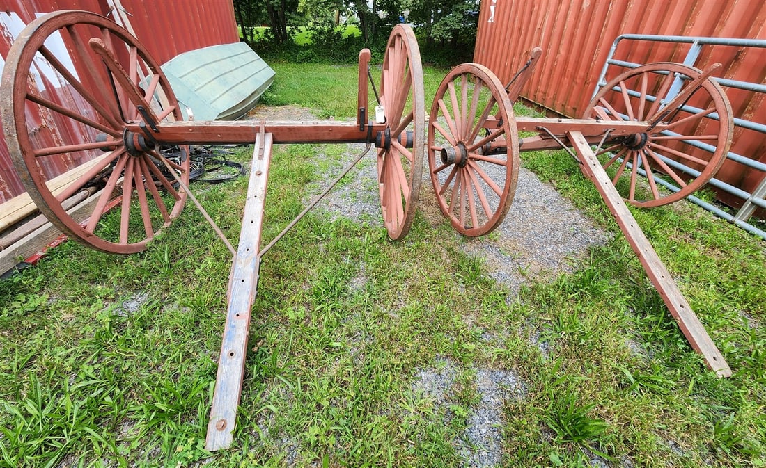 2 Antique Wooden Wagon Running Gear w/Large Spoked Wheels & Tongue/Pole (1 of 3)