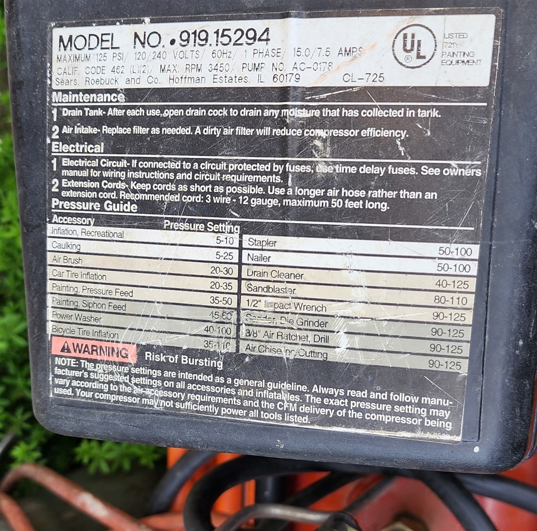 Craftsman Model 919 15294 Air Compressor - 2