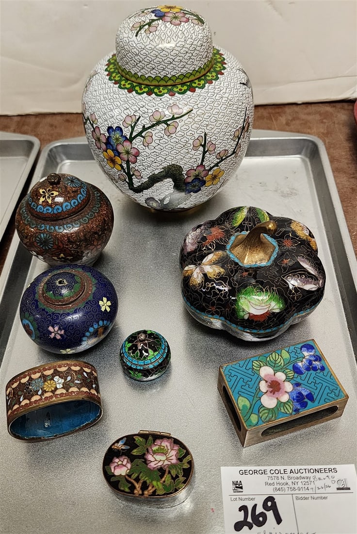 Tray Cloisonne - Covered Boxes, Napkin Ring, Match Holder (1 of 4)