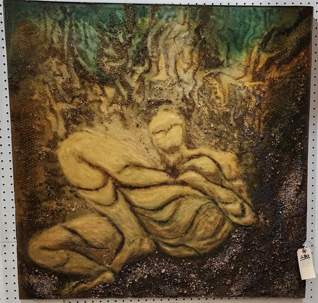 Multi Media Artwork Abstract Reclining Nude Sgnd Melanee 3' X 3': Multi Media Artwork Abstract Reclining Nude Sgnd Melanee 3' X 3'