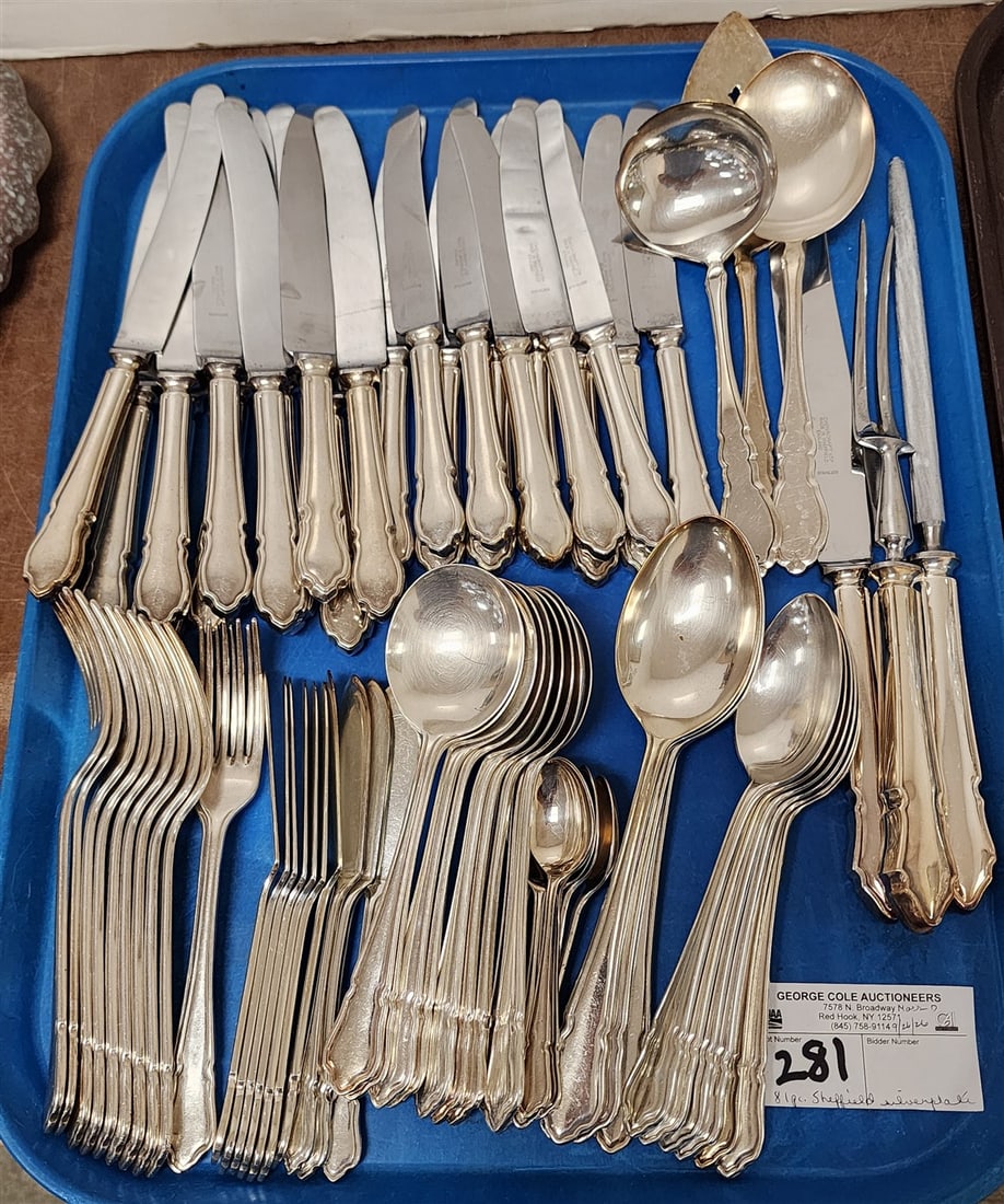 Tray 81 Pcs. Sheffield Silverplate Flatware Set (1 of 3)