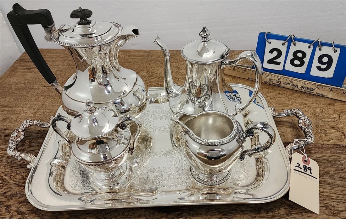 Reed & Barton 4 Pc. Silverplate Tea Set + Rogers Silverplate Teapot (1 of 2)
