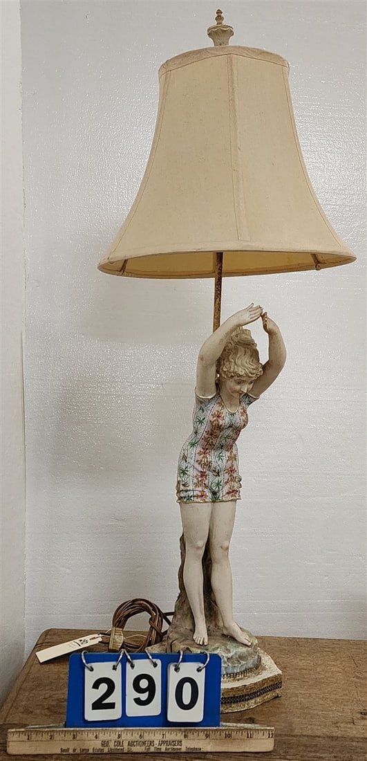 Bathing Bisque Fugurine Made Into Lamp 35" H (1 of 2)