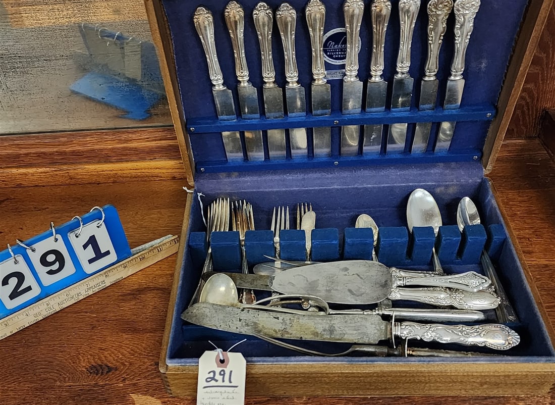 Box Of Silverplate Flatware + 2 Pcs. Sterling Handled Carving Set (1 of 3)