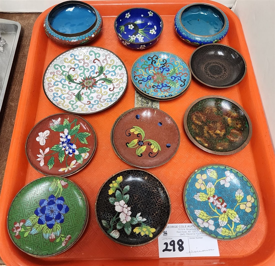 Tray 13 Cloisonne Trinket Dishes + 3 Sm. Bowls: Tray 13 Cloisonne Trinket Dishes + 3 Sm. Bowls
