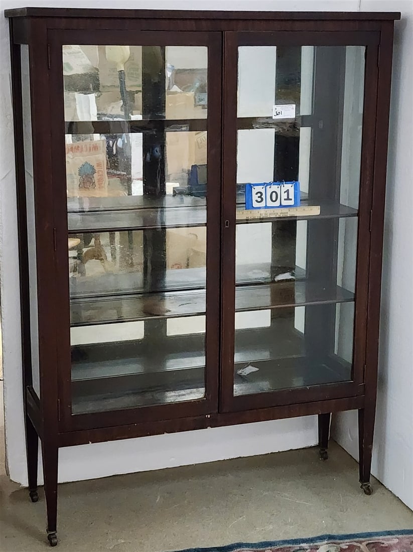Mahogany 2 Door China Cabinet 61" H X 44" W X 14" D (1 of 2)