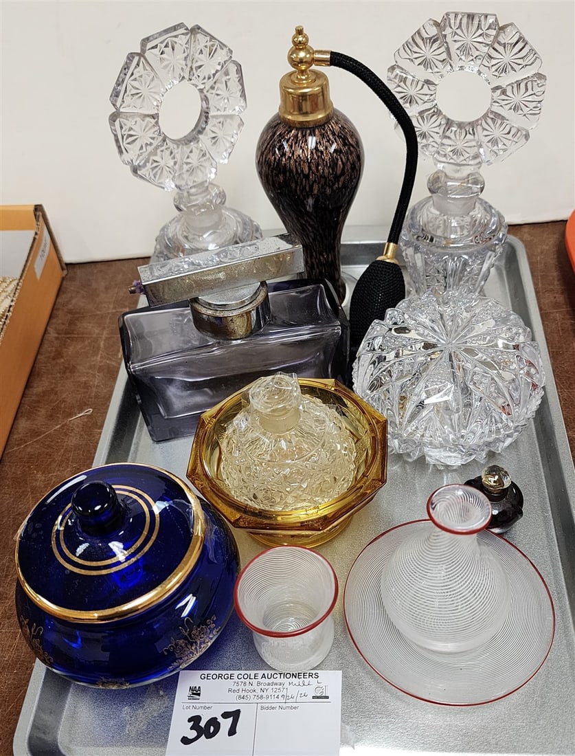 Tray 6 Perfume Bottles + Irice 3 Pc. Set, Etc.: Tray 6 Perfume Bottles + Irice 3 Pc. Set, Etc.