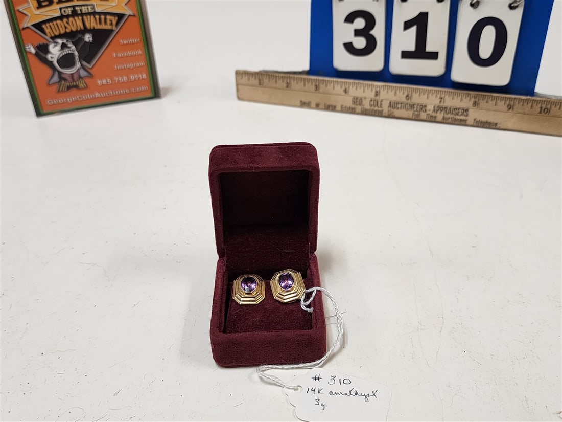 Pr. 14k & Amethyst Earrings 3 Grams (Including Stone): Pr. 14k & Amethyst Earrings 3 Grams (Including Stone)