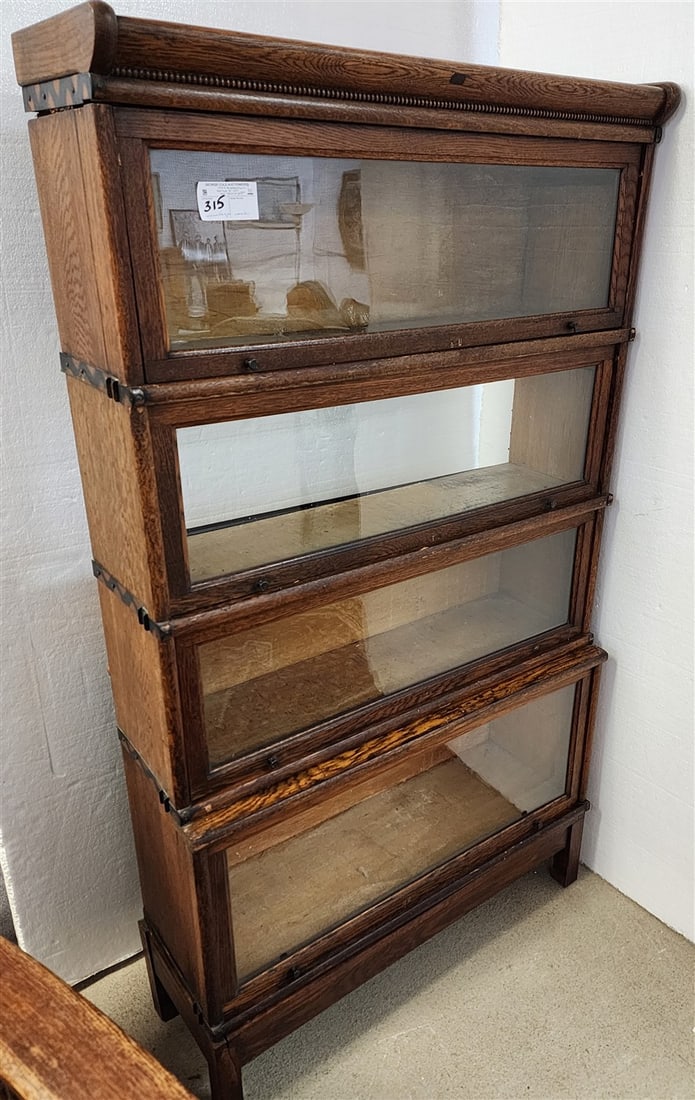 Vintage Oak 4 Section Stackable Bookcase (1 Back Panel Is Missing) 61" H X 34" W X 12" D: Vintage Oak 4 Section Stackable Bookcase (1 Back Panel Is Missing) 61" H X 34" W X 12" D
