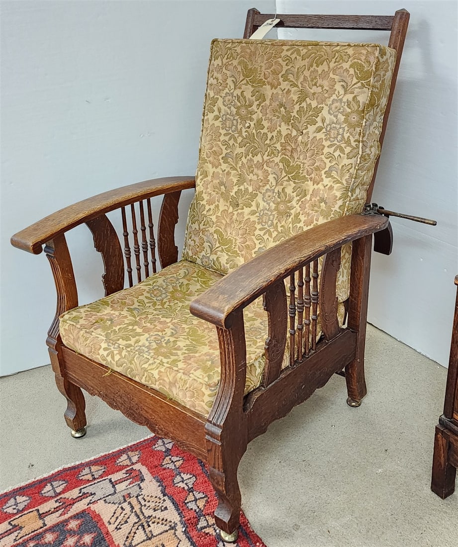 Oak Morris Chair 42" H X 28" W X 18" D: Oak Morris Chair 42" H X 28" W X 18" D