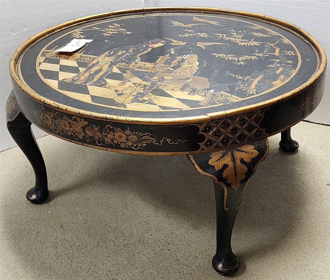 Chinese Chinoiserie Coffee Table 16" H X 30 1/2" Diam. (1 of 2)
