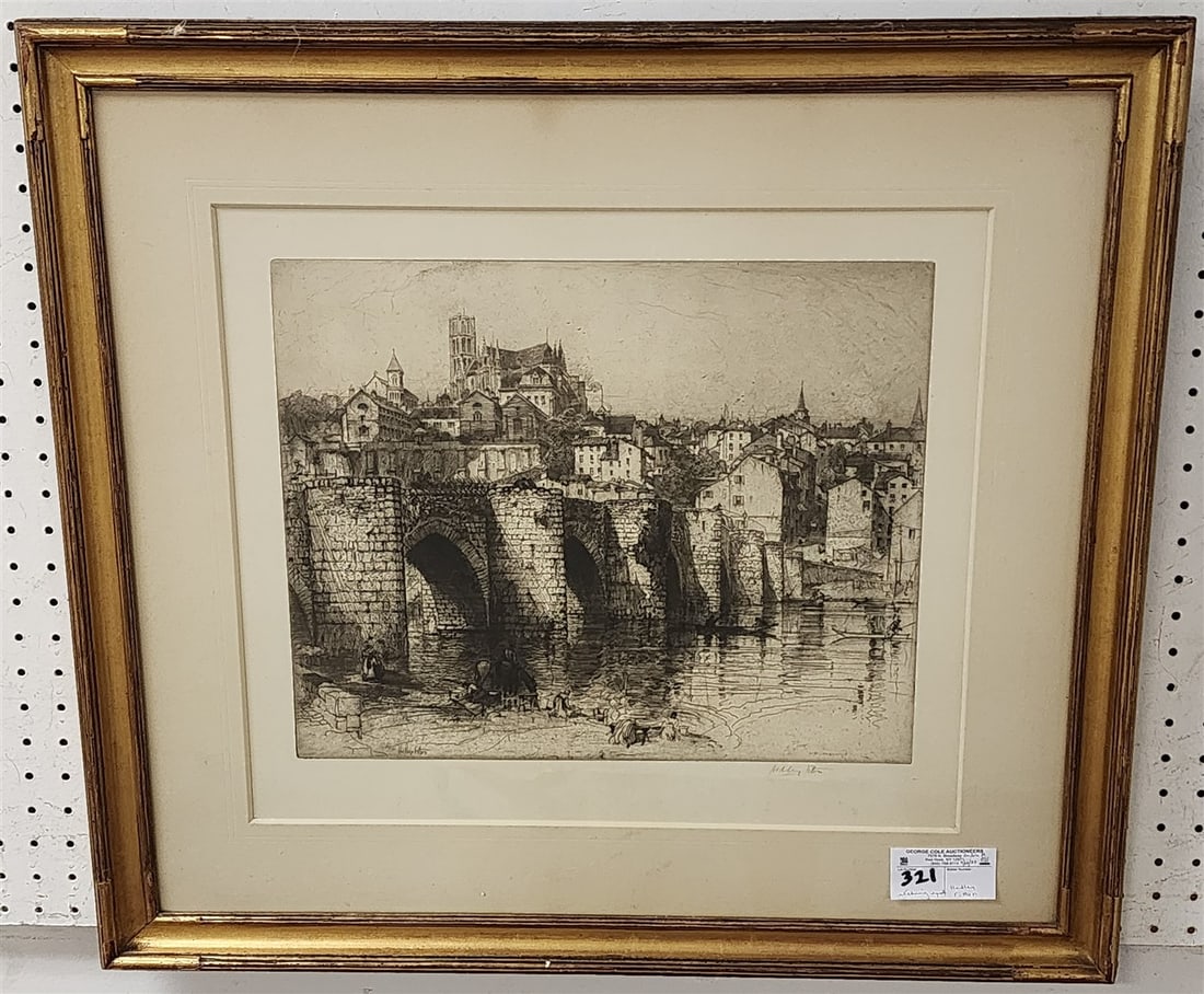 Framed Etching 'Le Pont St.-Etienne, Limoges' Pencil Sgnd Hedley Fitton (1857-1929) 17" X 19" (1 of 4)