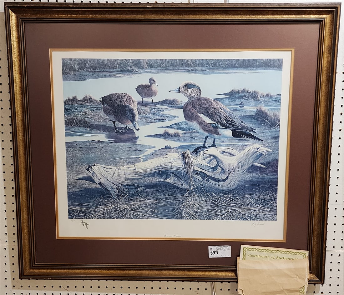 Artist Proof Litho 'American Widgon' Pencil Sgnd A.J. Rudisill 28/150 23" X 28 1/2" w/Frame 34" X: Artist Proof Litho 'American Widgon' Pencil Sgnd A.J. Rudisill 28/150 23" X 28 1/2" w/Frame 34" X 39"