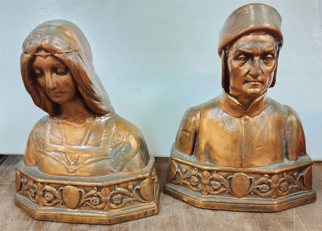 Tray Pompeian Bronze Co. NY Dante & Beatrice Bookends 7 1/2" H X 6" W X 3" D (1 of 4)