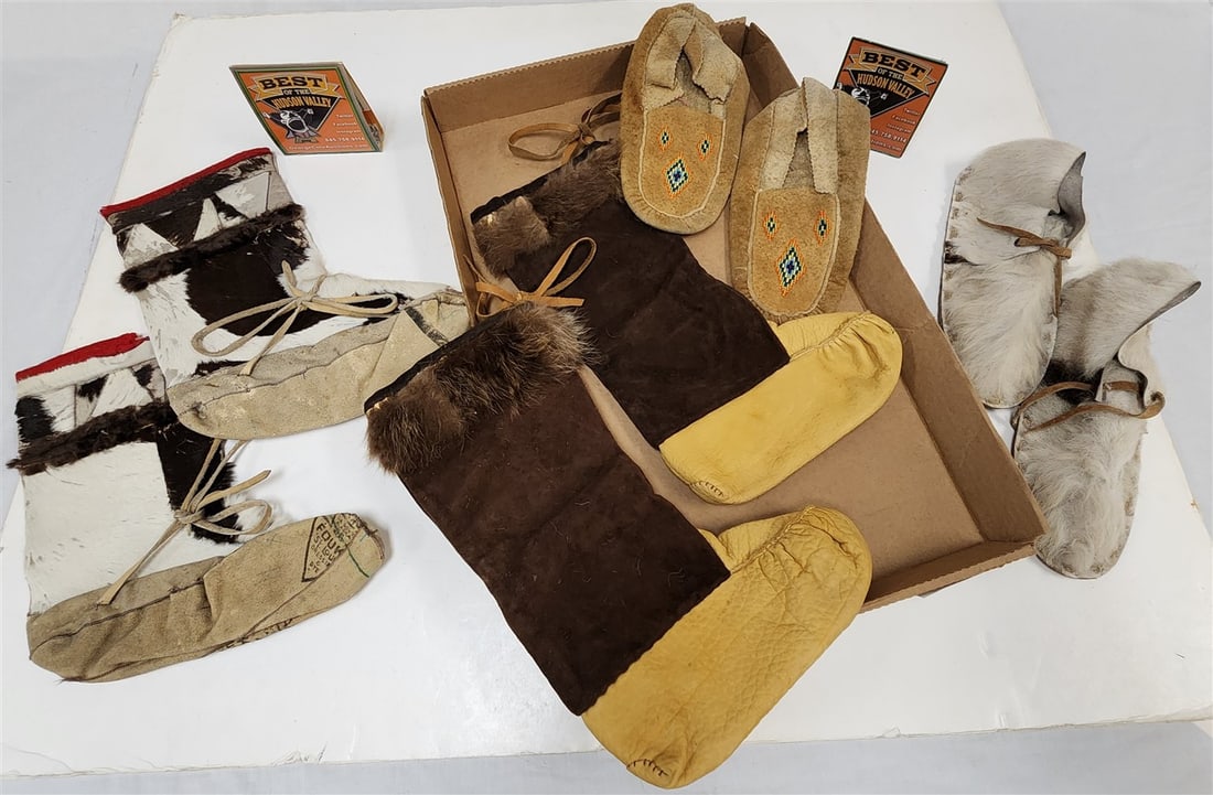 Tray 4 Prs. Fur & Leather Slippers & Winter Boots - 2 Of Each: Tray 4 Prs. Fur & Leather Slippers & Winter Boots - 2 Of Each