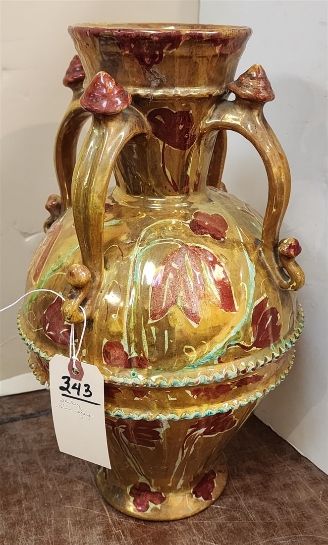 Tin Glazed Italian Vase 17" H: Tin Glazed Italian Vase 17" H