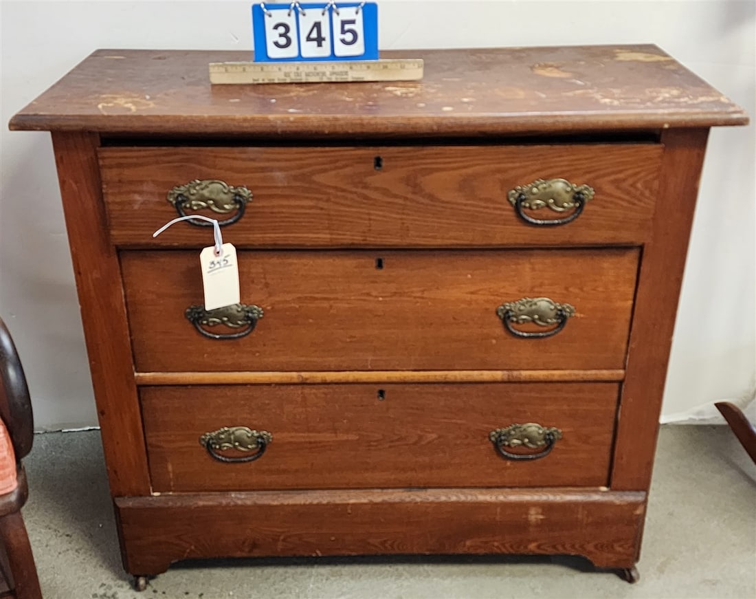 3 Drawer Oak Chest 32 1/2" H X 37" W X 17" D: 3 Drawer Oak Chest 32 1/2" H X 37" W X 17" D