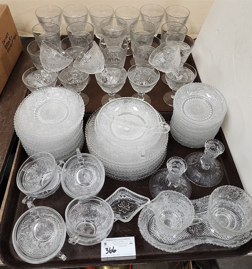 Tray 72 Pcs. Duncan & Miller Sandwich Pattern Pressed Glass Dishes & Glassware (1 of 3)