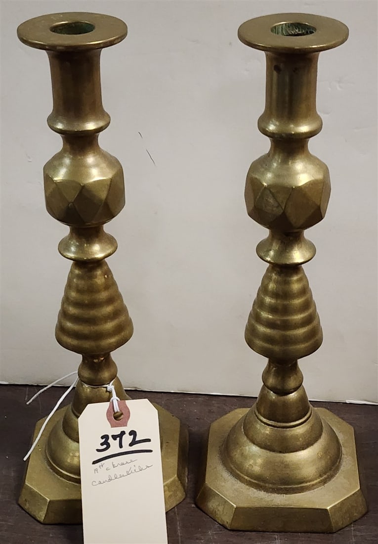 Pr. 19th C Brass Candlesticks 11 1/2" H (1 of 1)