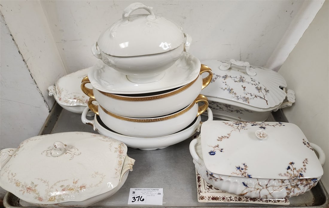 Tray Vintage Porcelain Vegetable Dishes - Limoges, Bavaria, 4 Covered & 3 Open (1 of 10)
