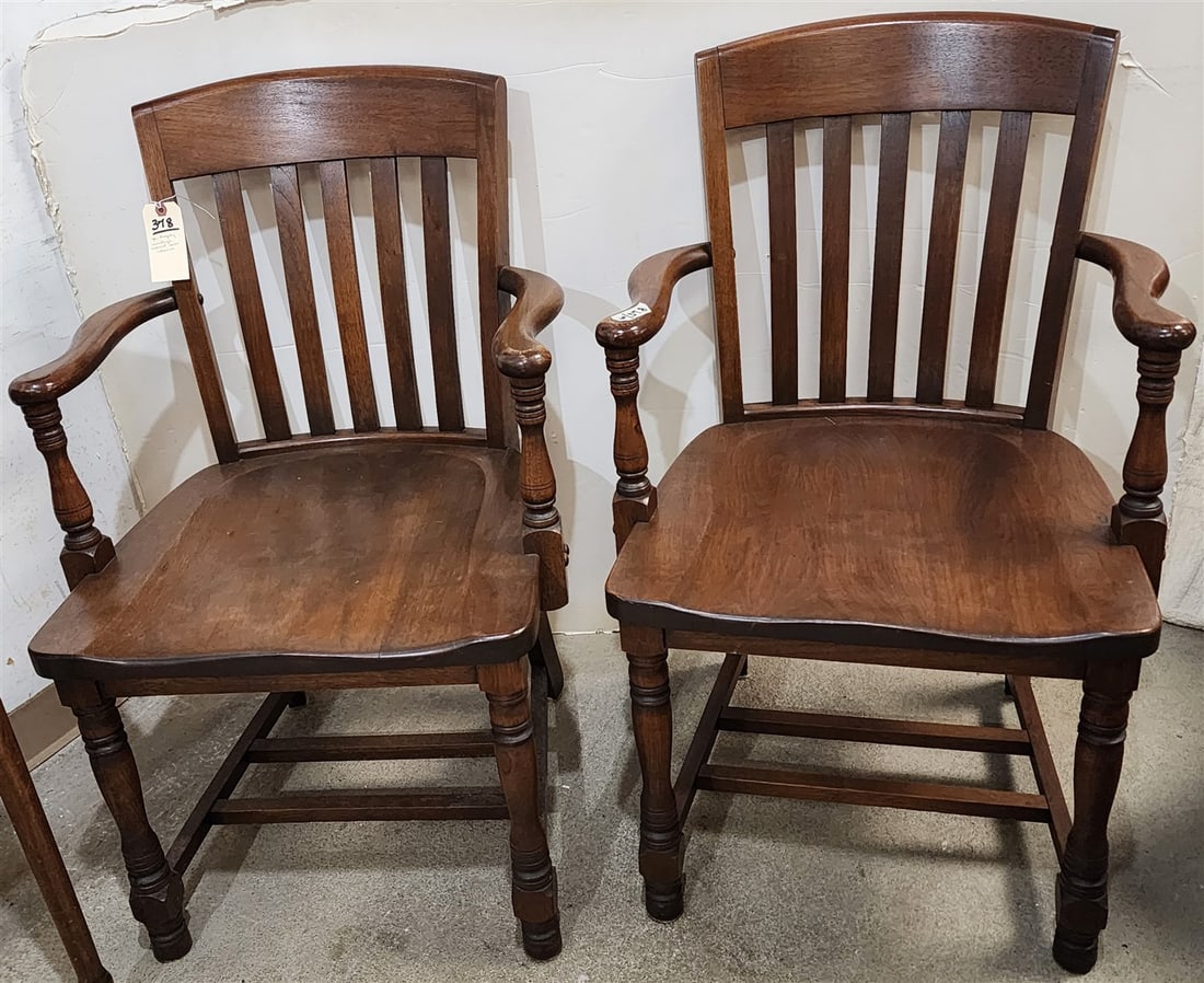 Pr. Vintage Walnut Murphy Office Armchairs 36" H X 23" W X 19" D: Pr. Vintage Walnut Murphy Office Armchairs 36" H X 23" W X 19" D