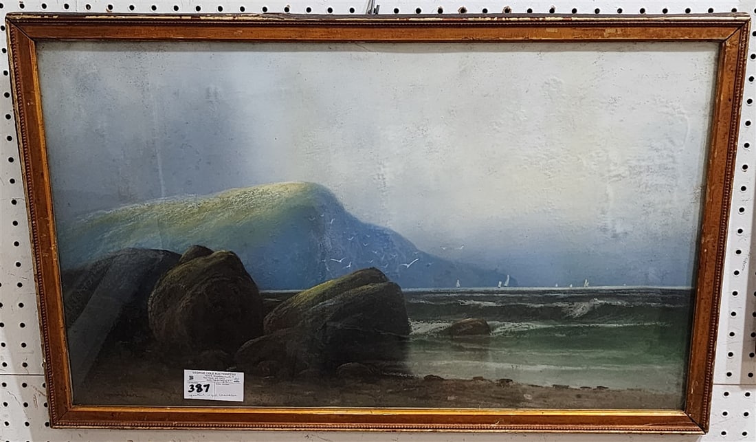 Framed Pastel Shore Scene Sgnd Chandler 17 1/2" X 29 1/2" w/Frame 19 1/2" X 31 1/2" (1 of 3)