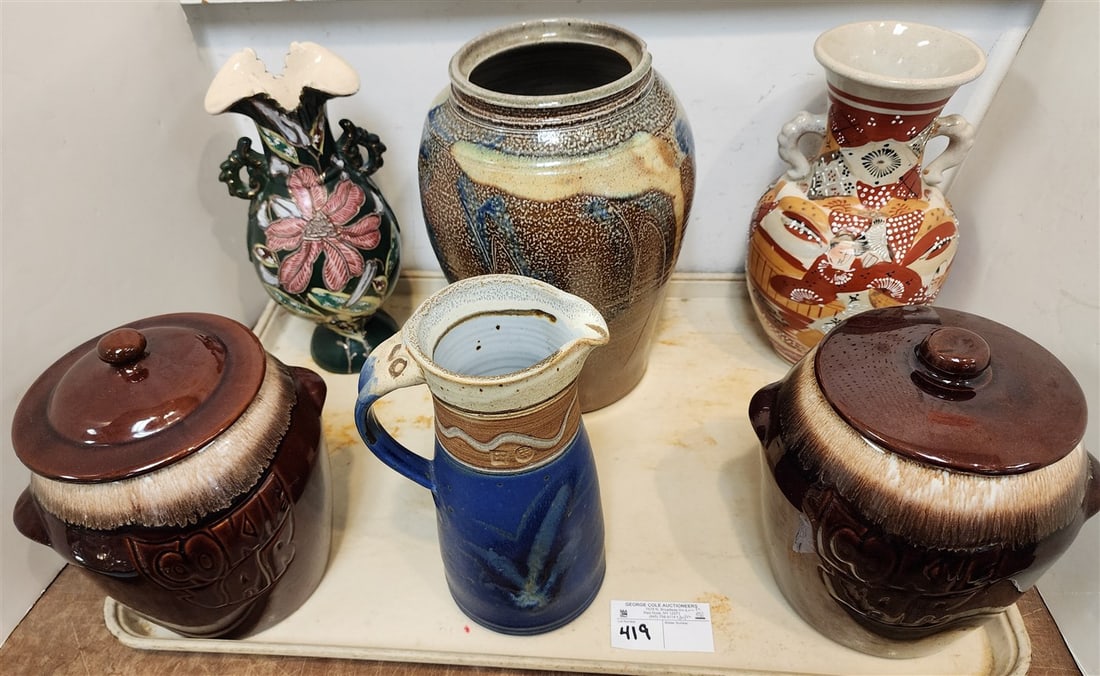 Tray Pottery - Vase 12", Pitcher 10", Pr. McCoy Cookie Jars 10", Etc. (1 of 9)