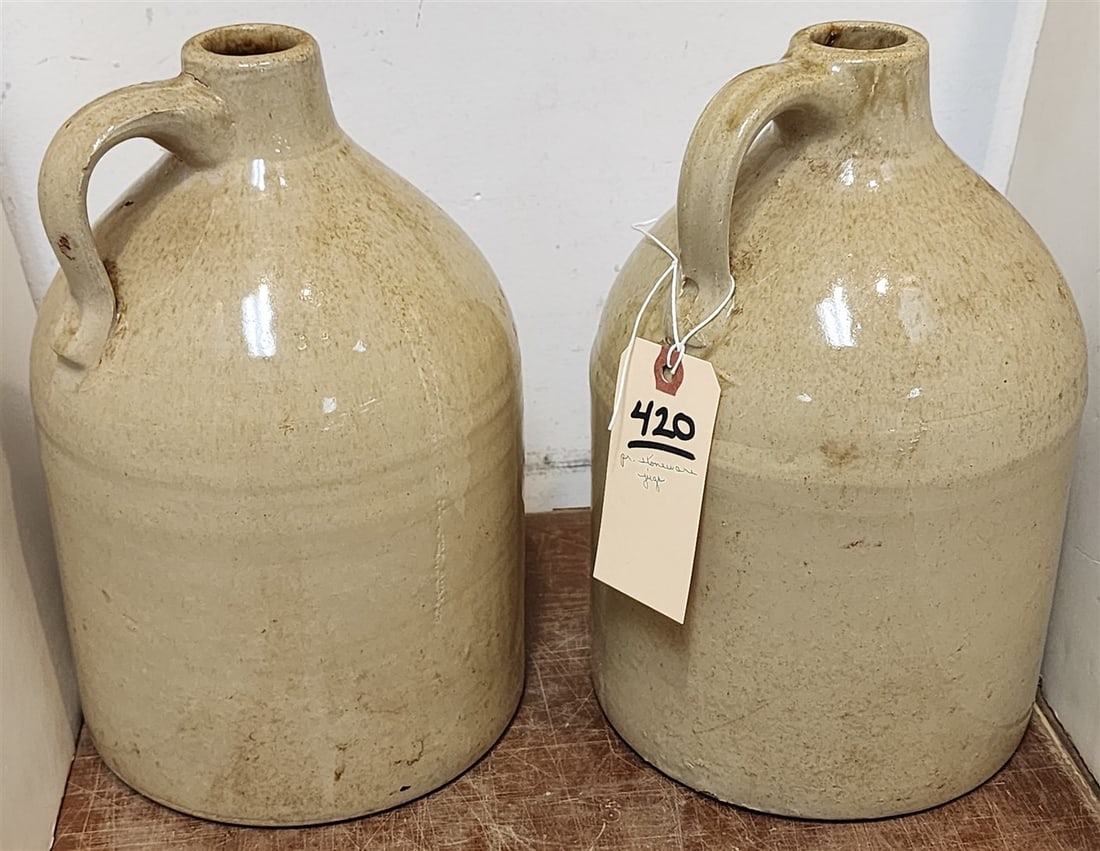 2 Stoneware Jugs 11" H: 2 Stoneware Jugs 11" H