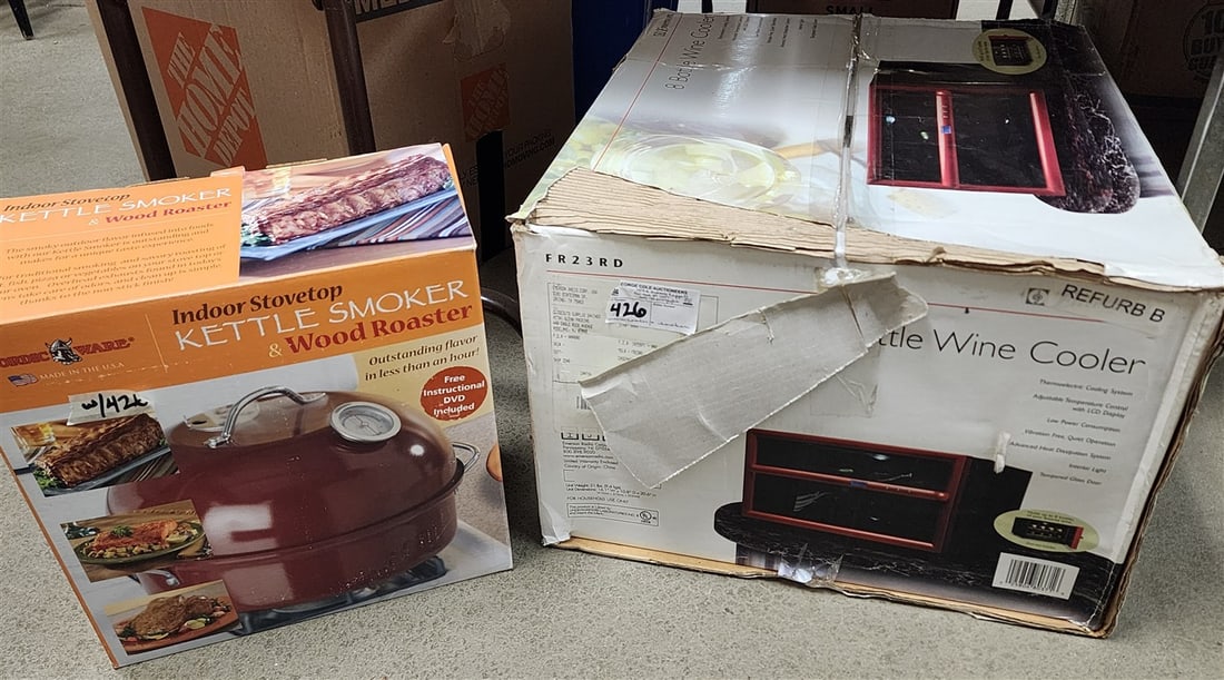 Boxed Emerson 8 Bottle Wine Cooler & New In Box Nordicware Indoor Stove Top Kettle Smoker: Boxed Emerson 8 Bottle Wine Cooler & New In Box Nordicware Indoor Stove Top Kettle Smoker