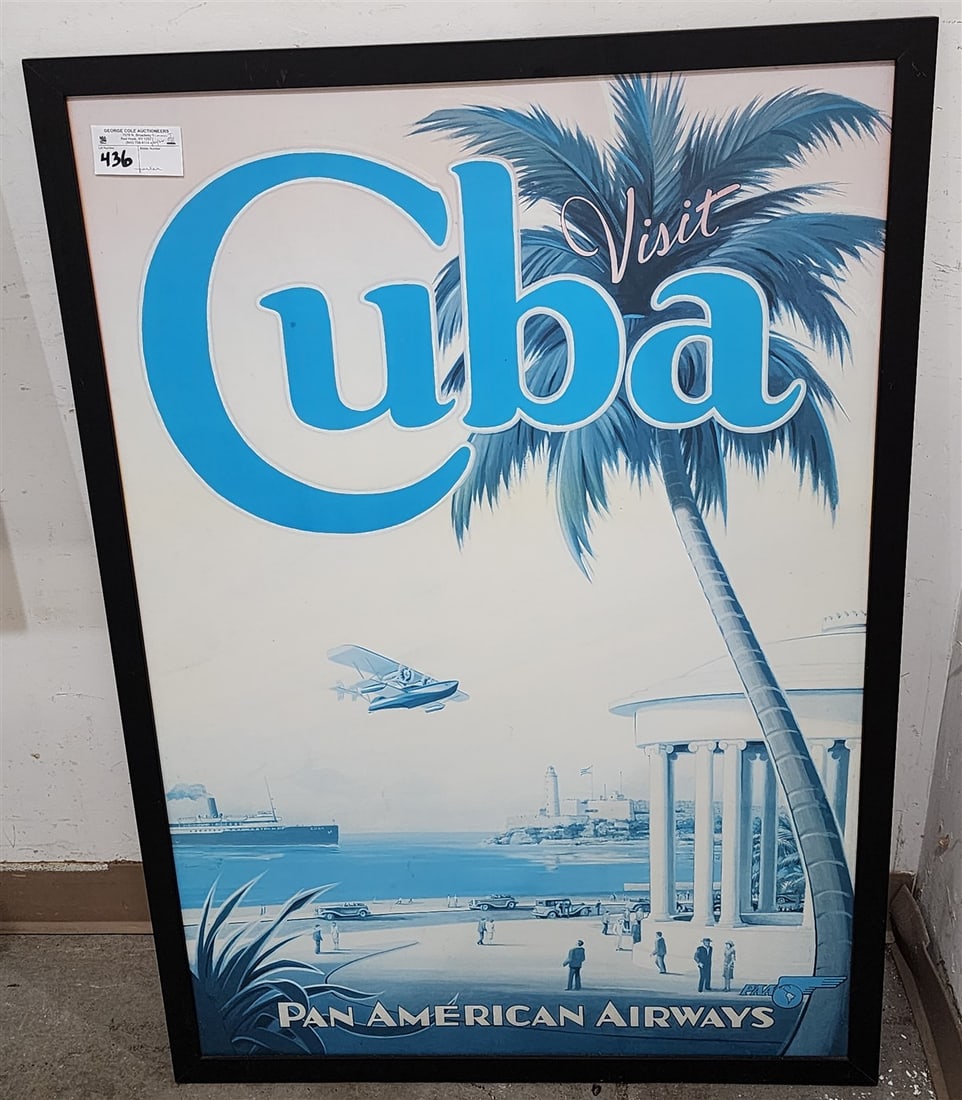 Framed Poster Visit Cuba Pan American Airways 40" X 28": Framed Poster Visit Cuba Pan American Airways 40" X 28"