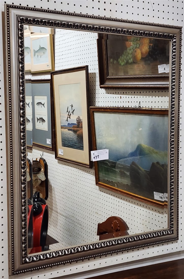 Silver Gilt Framed Bevelled Mirror 35" X 29": Silver Gilt Framed Bevelled Mirror 35" X 29"