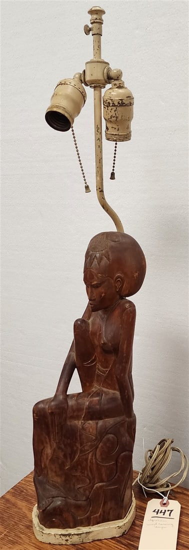 Carved Wooden Figure Of African Woman 16" H Made Into Lamp 26" H: Carved Wooden Figure Of African Woman 16" H Made Into Lamp 26" H