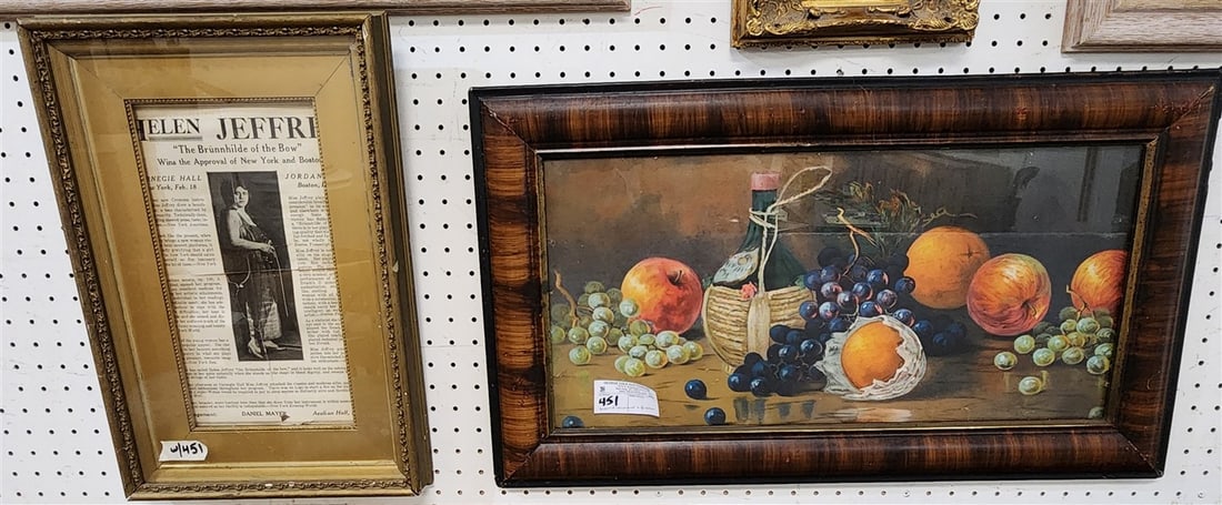 Framed Chromolithograph Still Life 11 1/2" X 23 1/2" w/Frame 16 1/2" X 29" + Vintage Gilt Frame 20": Framed Chromolithograph Still Life 11 1/2" X 23 1/2" w/Frame 16 1/2" X 29" + Vintage Gilt Frame 20" X 13"