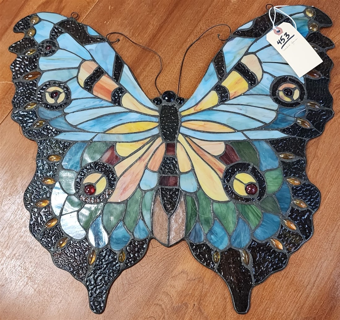 Leaded Glass Butterfly 20" H X 22" W: Leaded Glass Butterfly 20" H X 22" W