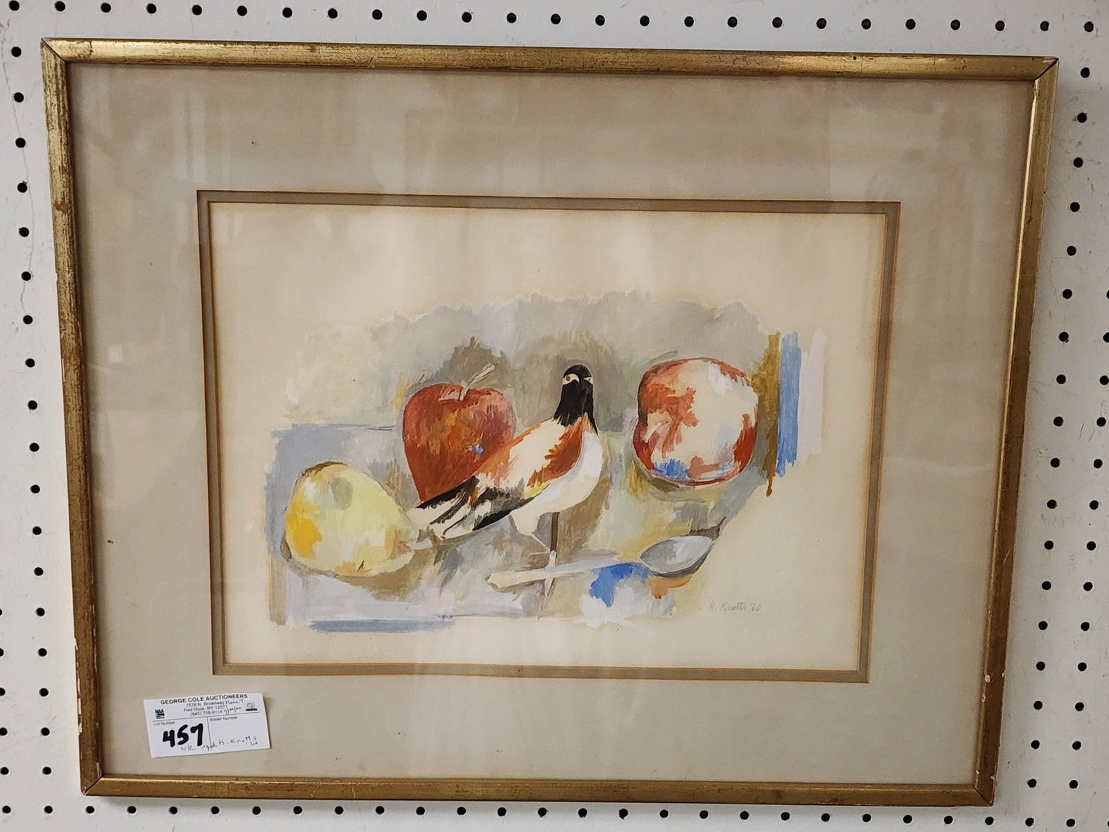 Framed W/C Still Life Pencil Sgnd H. Knotts '60 11 1/2" H X 15" w/Frame 18" X 22": Framed W/C Still Life Pencil Sgnd H. Knotts '60 11 1/2" H X 15" w/Frame 18" X 22"