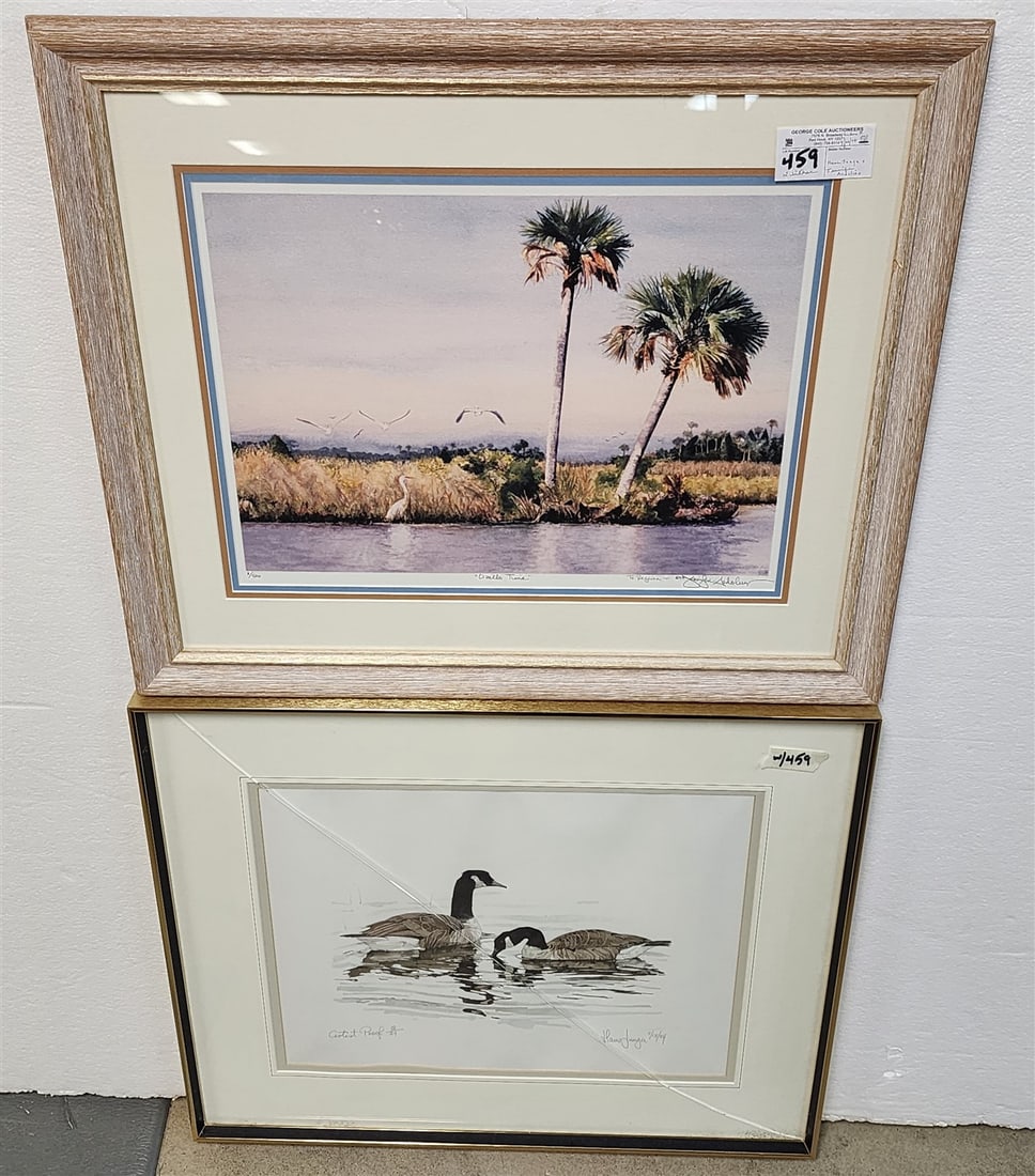 Lot 2 Framed Items - Artist Proof Litho Canada Geese Pencil Sgnd Hans Junga '84 12/24 15" X 18: Lot 2 Framed Items - Artist Proof Litho Canada Geese Pencil Sgnd Hans Junga '84 12/24 15" X 18 1/2" w/Frame 23 1/2" X 27 1/2" + Ozello Time Pencil Sgnd Jennifer Ardolino 3/500 14" X 18" w/Frame 24" X