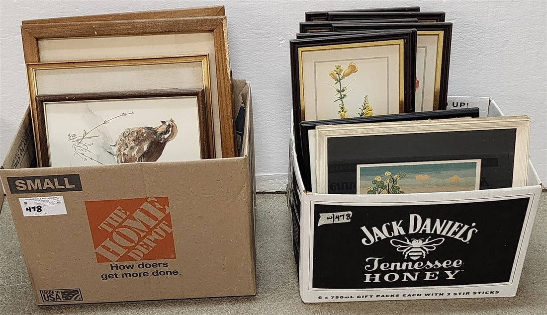 2 Boxes Of 16 Framed Artwork - W/C, Prints, Lithos (1 of 8)