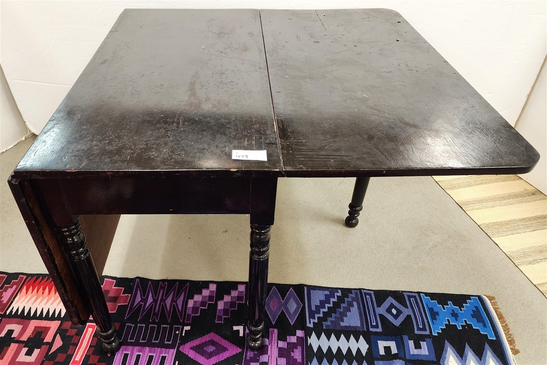 19th Cherry Drop Leaf Table - (Missing One Swing Leg) 29" H X 44 1/2" W X 21" D w/(2) Leaves 21 1/2" (1 of 4)