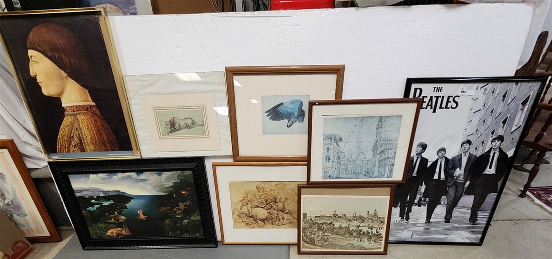 Lot 8 Framed Items - Classical Prints, Beatles Poster (1 of 1)