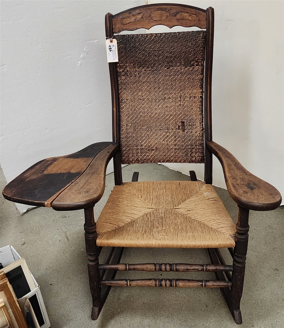 19th C Rush Seat Ricker w/Writing Flap 43" H X 39 1/2" W X 15" D (1 of 3)
