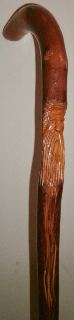 Vintage Hand Carved Folk Art Cane / Walking Stick: Vintage hand carved folk art walking stick / cane with a man's face with long beardMeasurements: