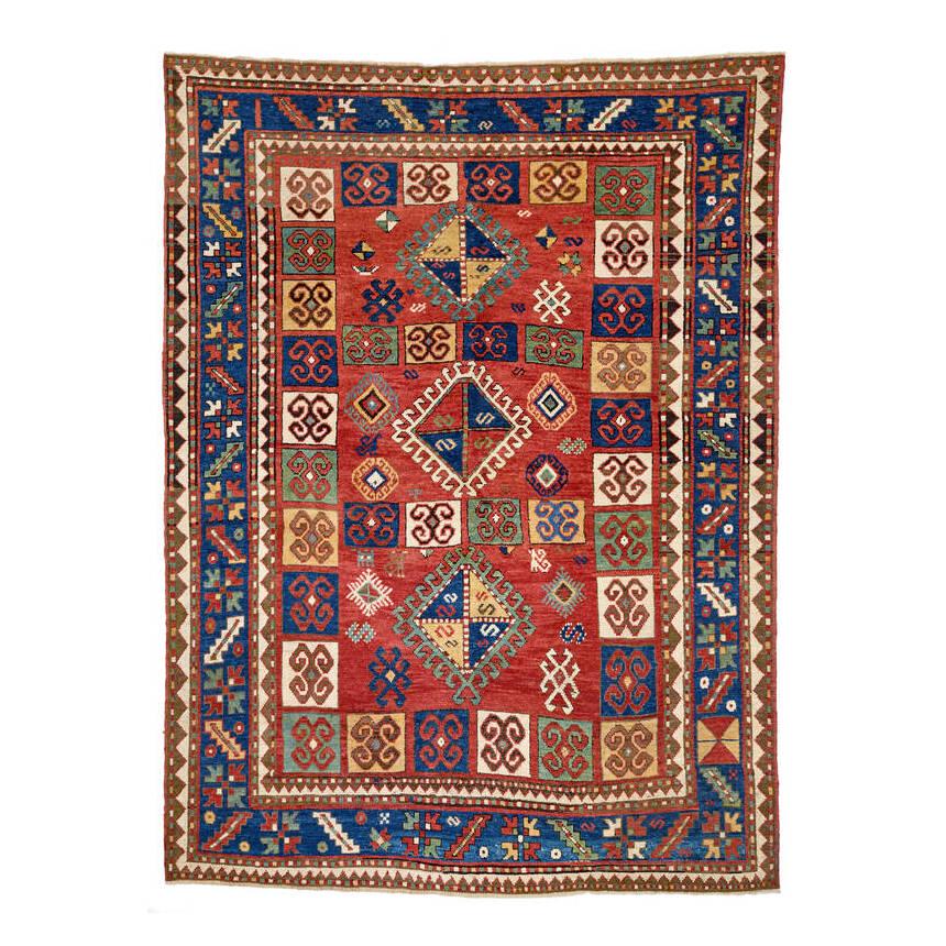 Kazak: Late 19th century, 203 x 148 cm, South West Caucasus The red original selvedges survive on both sides, remnants of the kilim finishes are found at both ends. Slight signs of age and wear, several mino