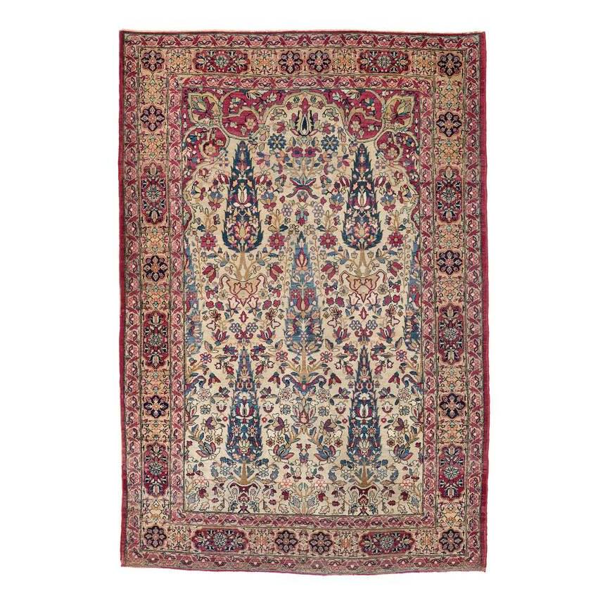 Kirman: Late 19th century, 190 x 130 cm, South Persia Signs of age and wear, pile uniformly low. New overcasting along the sides.