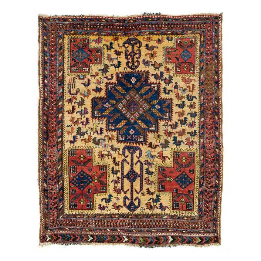 Afshar: Beginning 20th century, 168 x 147 cm, South Persia, Kirman region Upper and lower finishes slightly reduced, sides somewhat damaged, pile with signs of wear.