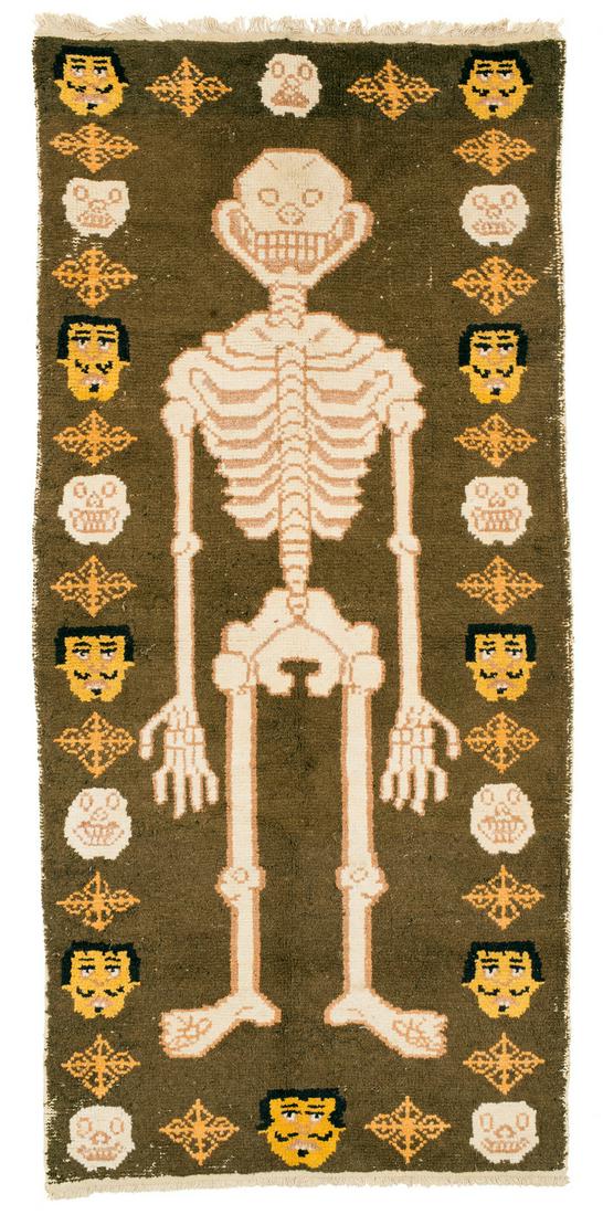 Tantric Khaden with Skeleton: 20th century, 163 x 75 cm, Central Asia, Northwest or West China, Gansu or Ningxia Slight signs of age and wear, original side and end finishes. 