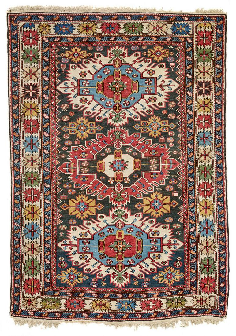 Zeijwa: Late 19th century, 176 x 124 cm, East Caucasus, Kuba Region Signs of age and wear, uniformly low pile, slight damage to the sides, original finishes all around.
